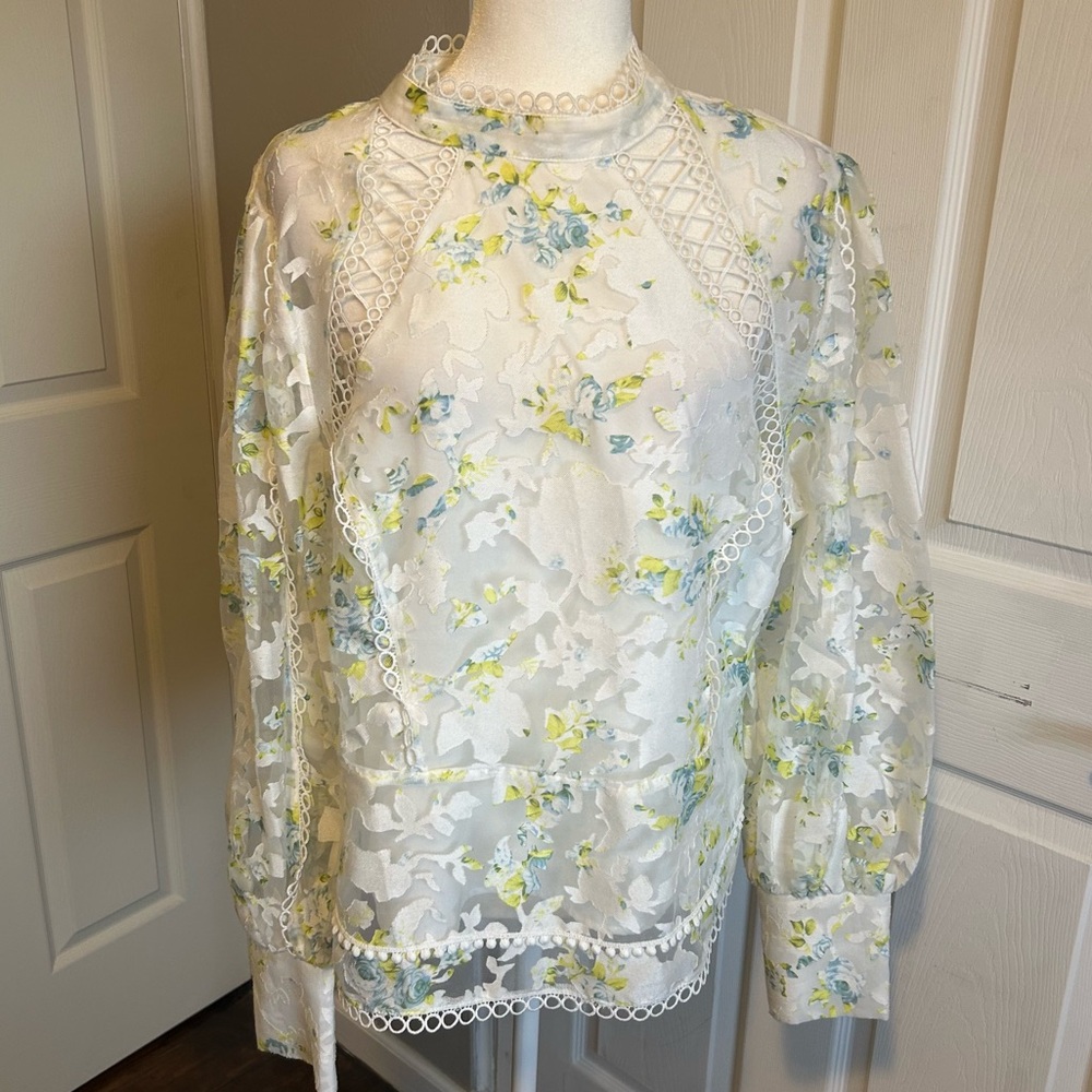 River Island Floral Print Organza burnout top lace Blouse